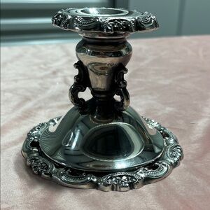 Ornate Silver Decorative Candlestick Holder - Classic Table Accent